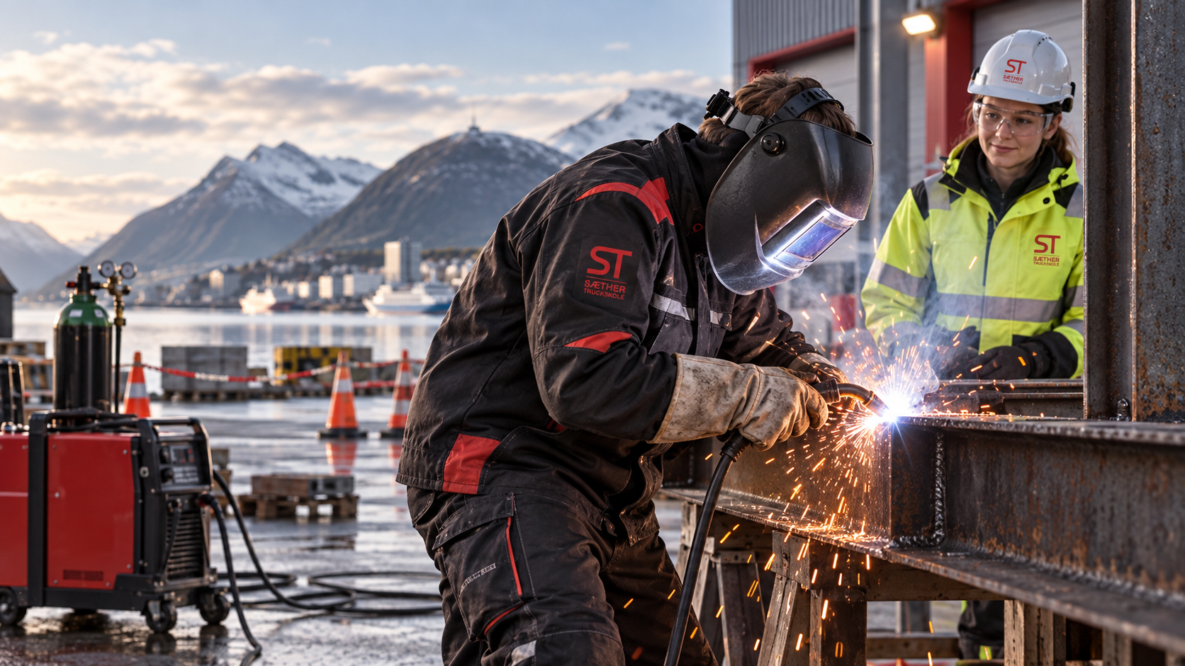 Varme arbeider med sveising og sikkerhetsutstyr